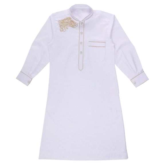 Glisme Boys Arabic Thobe Robe Traditional Middle Long Sleeve Ankle Length Garment For Teen Youth Comfortable Loose Fit White Tops Size 5-6 Years