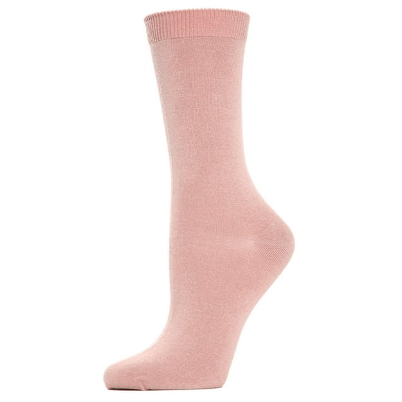 MeMoi Women's Flat-Knit Rayon Blend Crew Socks Misty Rose One Size