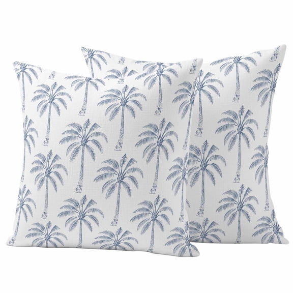 Blue Palm Tree Outdoor Waterproof Pillow Covers, Tropical Summer Botanical Forest Modern Decorative Square Throw Pillowcase Sofa Cushion Sham for Patio/Couch/Chair, 20"x20" 2 Pack