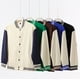 thumbnail image 2 of Autumn/Winter 380g Solid Color Heavyweight Thick Cotton Jacket Baseball Style Japanese Loose Drop Shoulder Men's Sweatshirt Couple Outfit, 2 of 4