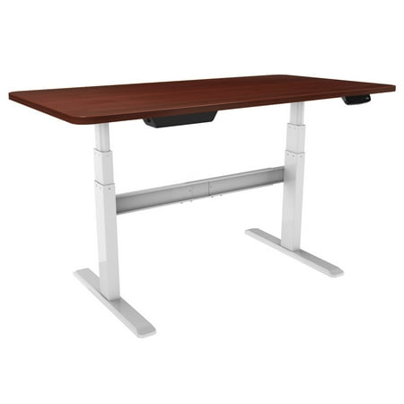 Bordeaux Electric Stand Desk Sit With White Frame And Cherry Wood Red Table Top Up For Home Office Canada Bordeaux Electric Stand Desk Sit, Ikea Sit Stand Desk Canada Electric