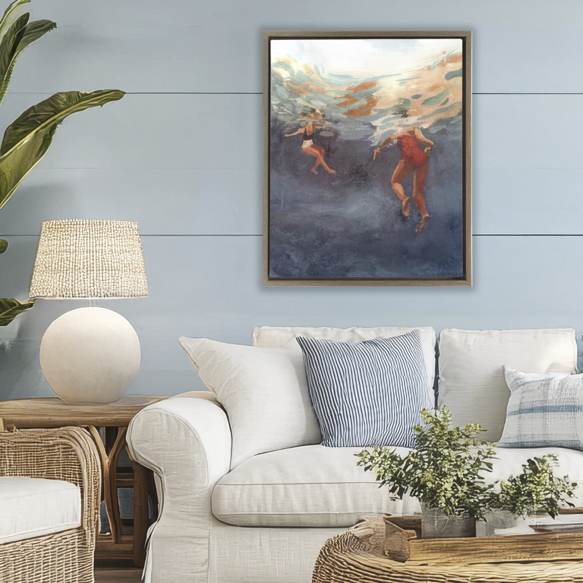 Stupell Industries Summer's Dance Swimmers Brown Framed Floater Canvas Wall Art, design by Victoria Barnes