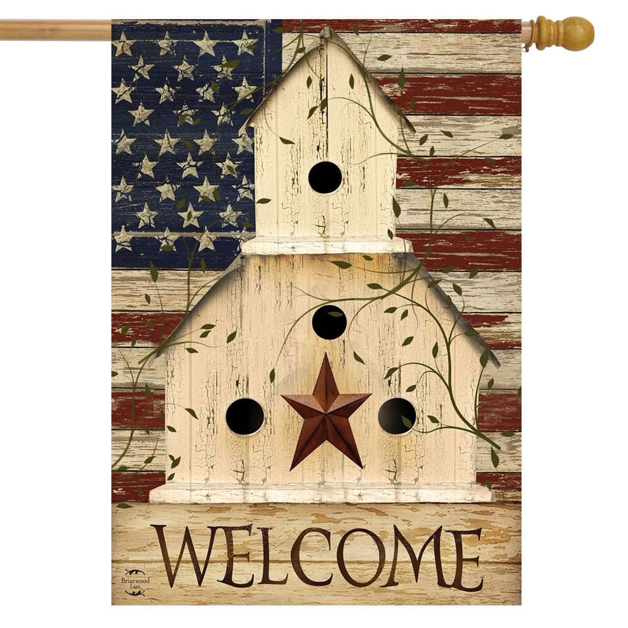Americana Welcome House Flag Primitive Patriotic 28" x 40" Briarwood
