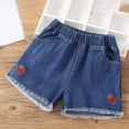 thumbnail image 5 of CPNG Kids Children Girls Daily Denim Shorts Summer Casual Strawberry Embroidery Elastic High Waist Shorts with Pockets(Dark Blue,13-14 Years), 5 of 5