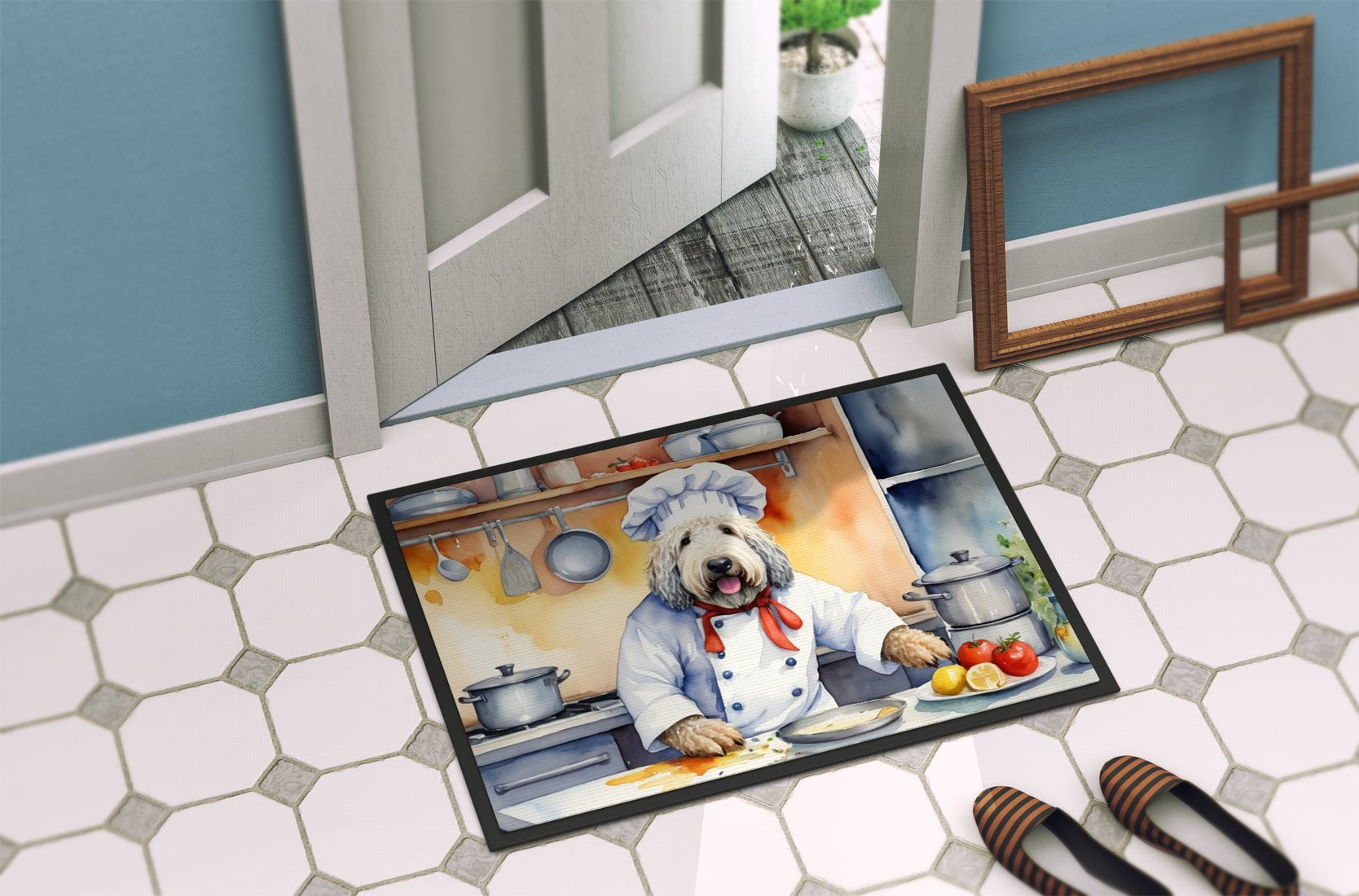 Caroline's Treasures DAC6274JMAT Komondor The Chef Doormat Front Door Mat Indoor Outdoor Rugs for Entryway, Non Slip Washable Low Pile, 24H X 36W