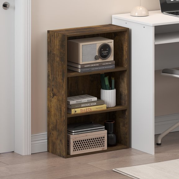Furinno Basic 3-Tier Open Shelf Bookcase, Bookshelf, Storage Organizer, 7 x 17 x 26, Amber Pine