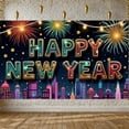 thumbnail image 3 of Colorful Letters Happy New Year Banner Fireworks Design New Year Display Starry Pattern Sparkling Effect Festive Backdrop for New Year Party Night Celebration Holiday Gathering, 3 of 9