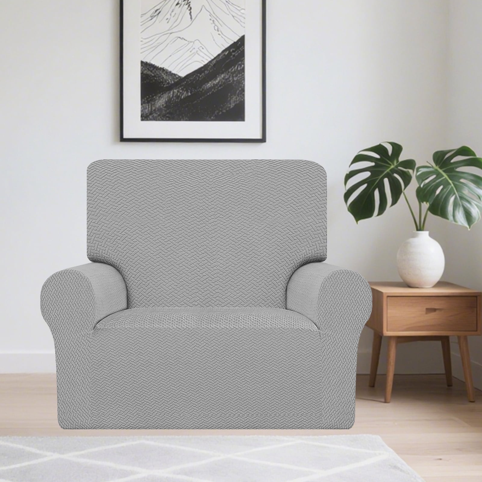 Stretch Single Sofa Slipcover 1 Piece Couch Sofa Cover (35.4"-55") Furniture Protector 1 Seater Sofa with Elastic Bottom for Kids,Pet Dog, Jacquard Pattern, Gray