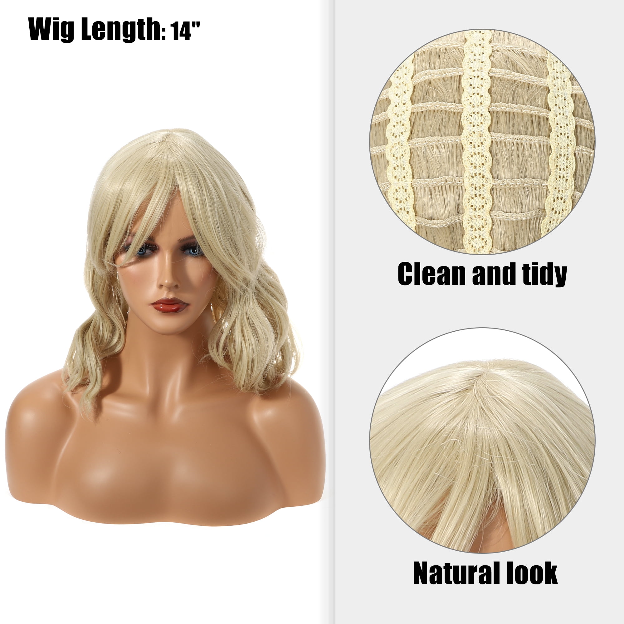 Unique Bargains Human Hair Wig for Women 14" Curly Wig with Wig Cap Light Gold Tone