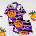 thumbnail image 5 of Ulitacool Womens Halloween Pajamas Set Short Sleeve Pjs And Shorts Set Button Down Pumpkin Ghost Print Sleepwear Halloween Charm Jammies Nightwear Purple S, 5 of 6