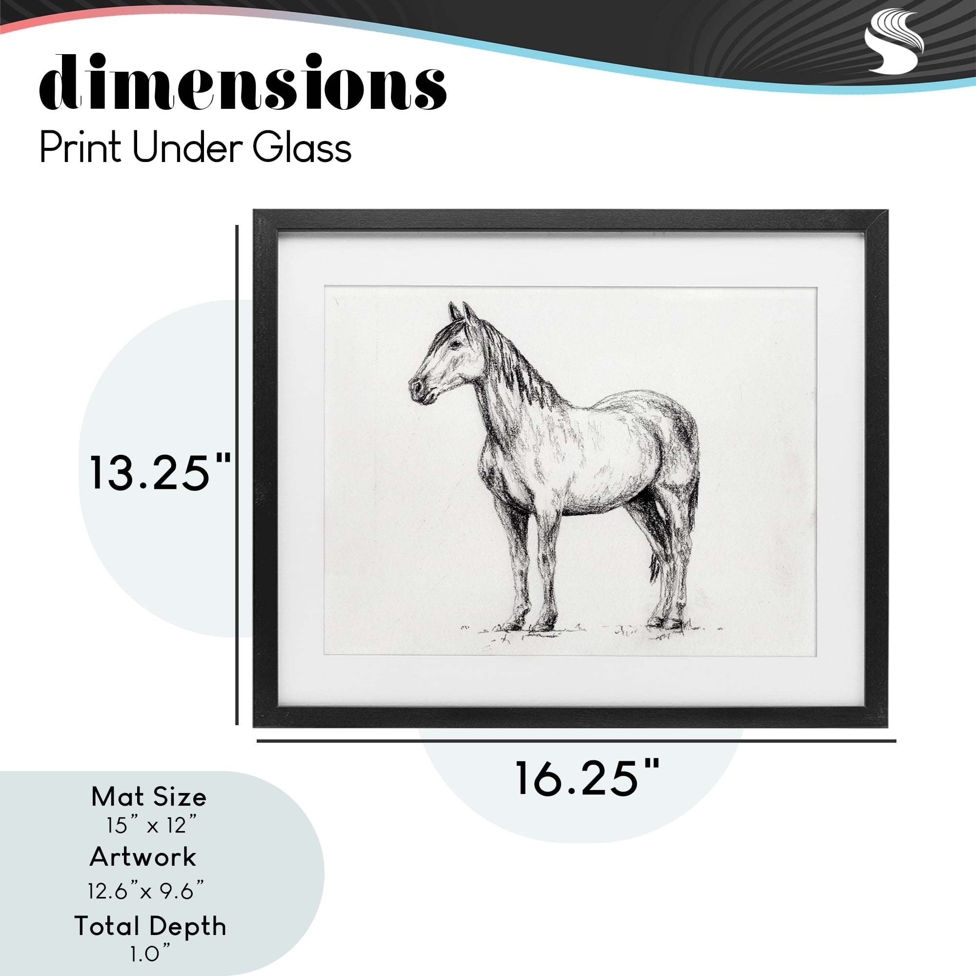 Stupell Industries Horse In Charcoal Black Framed Print Under Glass, design by Leah Noel Art