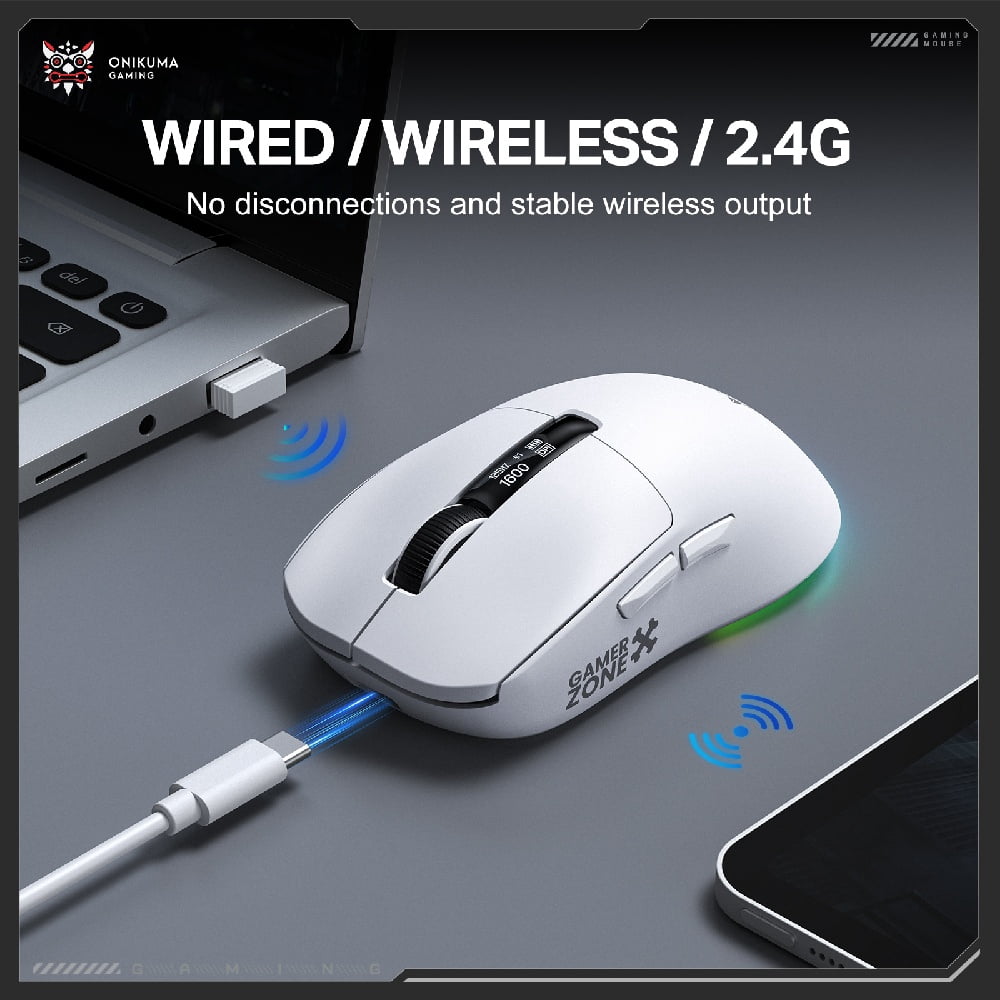 Lightweight Wireless Gaming Mouse, Bluetooth Mouse with Charging Dock, Paw3311 Optical Sensor, Ergonomic Three-Mode Design, Compatible with Windows/Mac/PC, Suitable for Gaming and Office, White