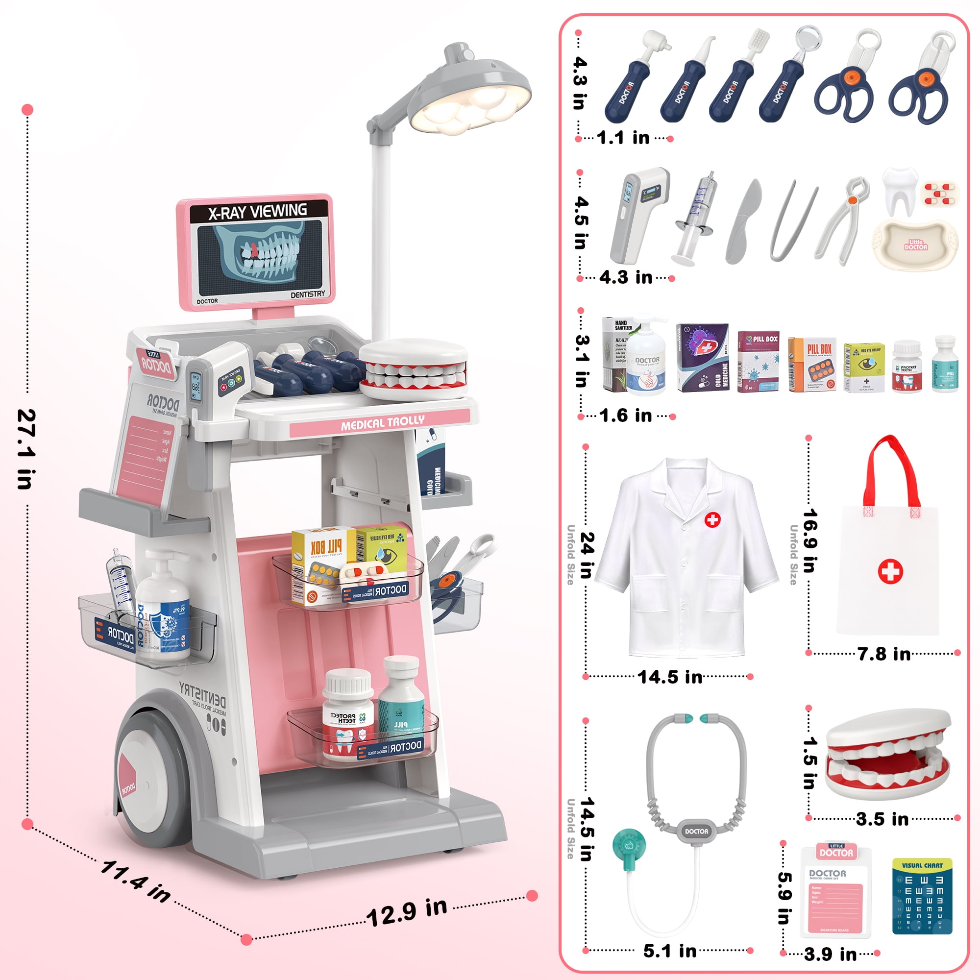 ドクターデヴィアス　4点セット Doctor Kit For Kids - Dental Pretend Play Medical Carts Set with