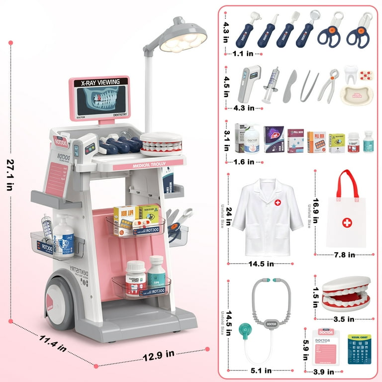 Doctor Kit For Kids - Dental Pretend Play Medical Carts Set with