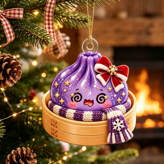 Arghm Cute Dumpling Christmas Ornament - Bao Character Tree Decoration - Festive Acrylic Hanging Pendant for Holiday Home Decor and Gift