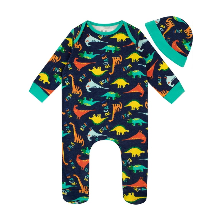 Harry Bear Baby Dinosaur Short Sleeve Sleepsuit and Hat set Sizes 3 18 Months