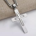 thumbnail image 4 of EOEMY Men Cross Pendant Necklace Stainless Steel Crucifix Curb Chain Gold Black Silver-Silver-36Inch Or 91Cm, 4 of 5