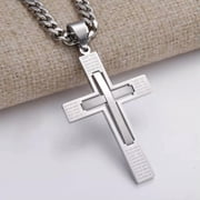 QQTDFG Men Cross Pendant Necklace Stainless Steel Crucifix Curb Chain Gold Black Silver-Silver-18inch or 45cm