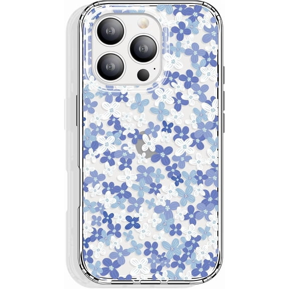 for iPhone 16 Pro Case, Clear 6.3 Inch with Pattern Design, Protective Slim TPU Cover, Shockproof Bumper for Women and Girls (Tiny Flowers/Blue)