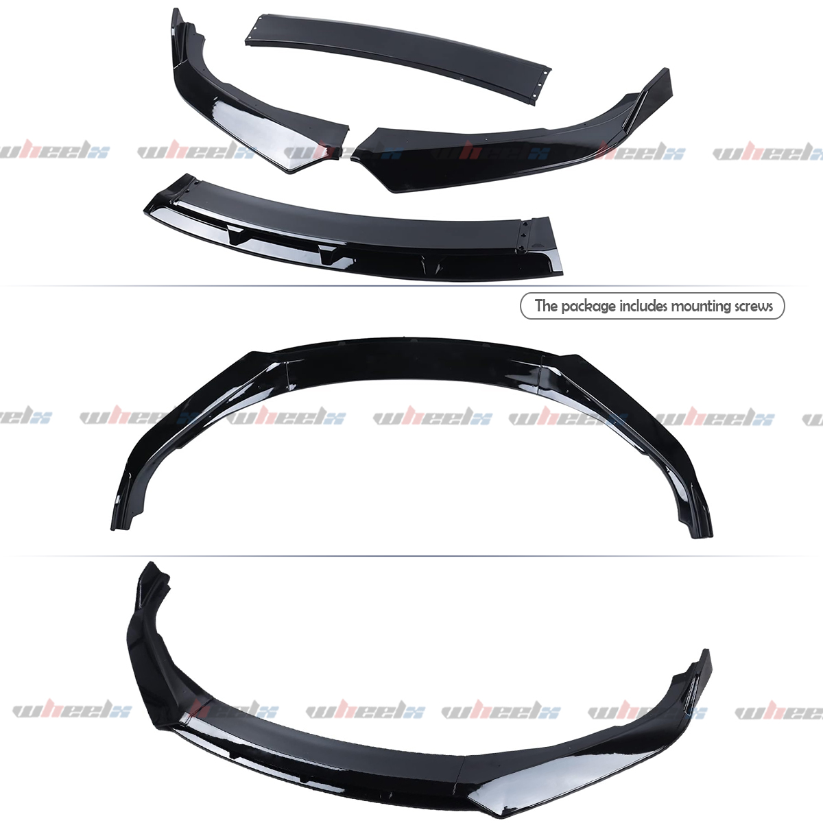WheelX 3Pcs Front Bumper Lip Compatible with 2018-2020 Honda Accord (Glossy Black), JDM Air Dam Winglet Splitter Chin Fits for EX EX-L LX SE Sport Hybrid, Protection Body Kit
