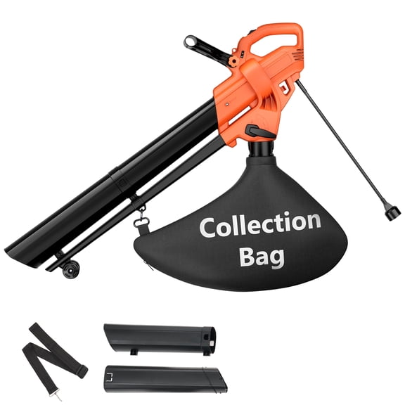 CONCETTA 3‑in‑1 40L Bag Electric Leaf Blower Vacuum Mulcher, Yard Leaf Vacuum Garden Shredder, 388 CFM 167 MPH, 15:1 Mulch Ratio for Patio Driveway Yard Clean‑Up, Black Orange
