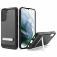 thumbnail image 1 of Kaleidio Case For Samsung Galaxy S21 FE 5G [Metallic Armor] Brushed Metallic [Shockproof] Kickstand Carbon Accent Cover [Black/Black], 1 of 4