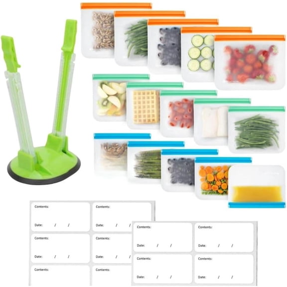 ® Meal Prep Storage Kit – 15 Reusable, Degradable Leakproof Freezer Bags, Baggy