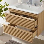 Modway Render 30 Wall-Mount Bathroom Vanity in Oak White