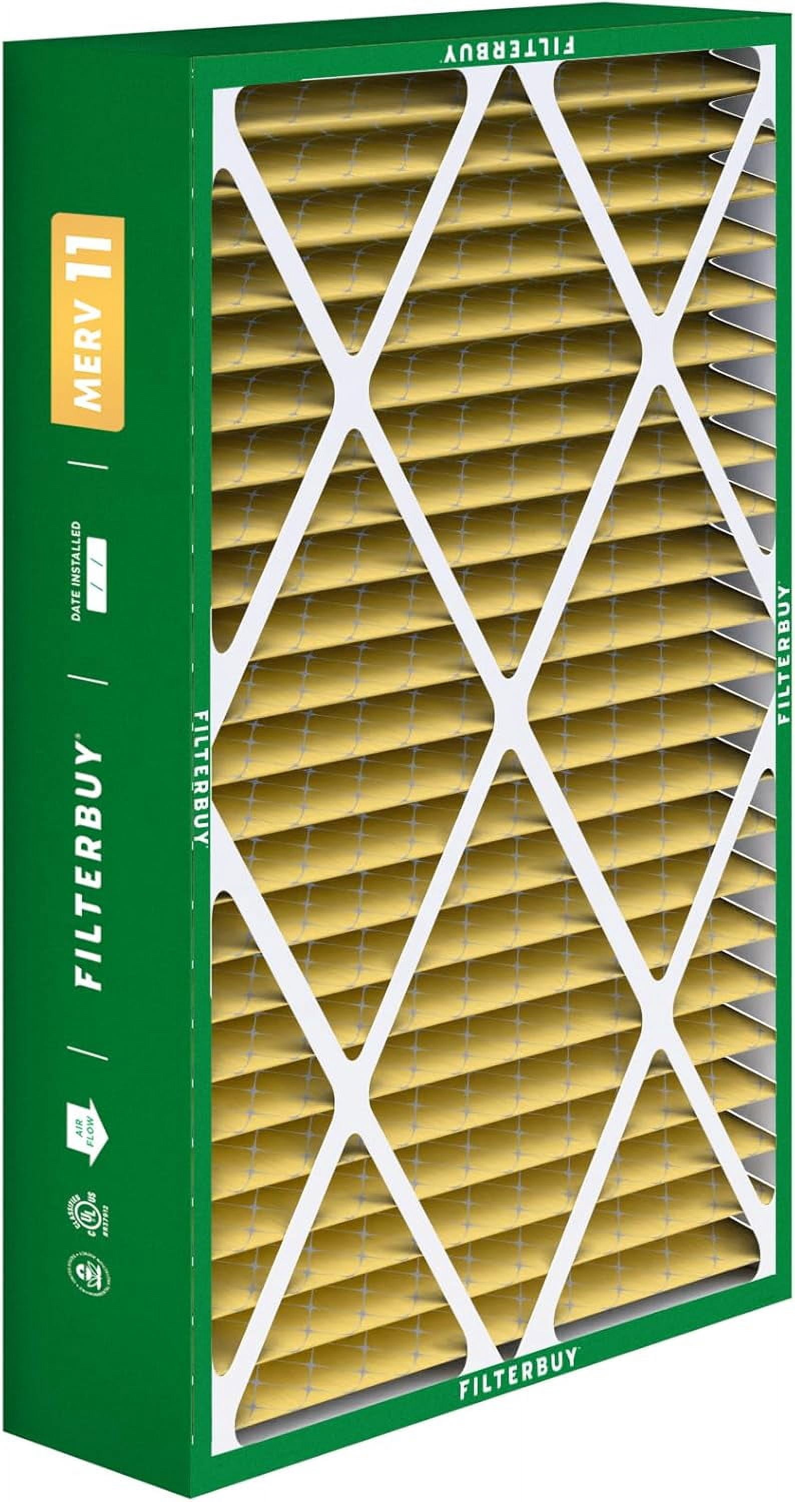 Filterbuy 16x25x5 Air Filter MERV 11 Allergy Defense, Pleated HVAC AC Furnace Filter Replacement for Amana, Goodman & More, 2-Pack