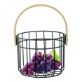thumbnail image 3 of Storage Basket with Solid Wood Handle Wrought Iron Hollow Storage Basket Vegetable Fruit Snack Storage for Living Room Kitchen, 3 of 10