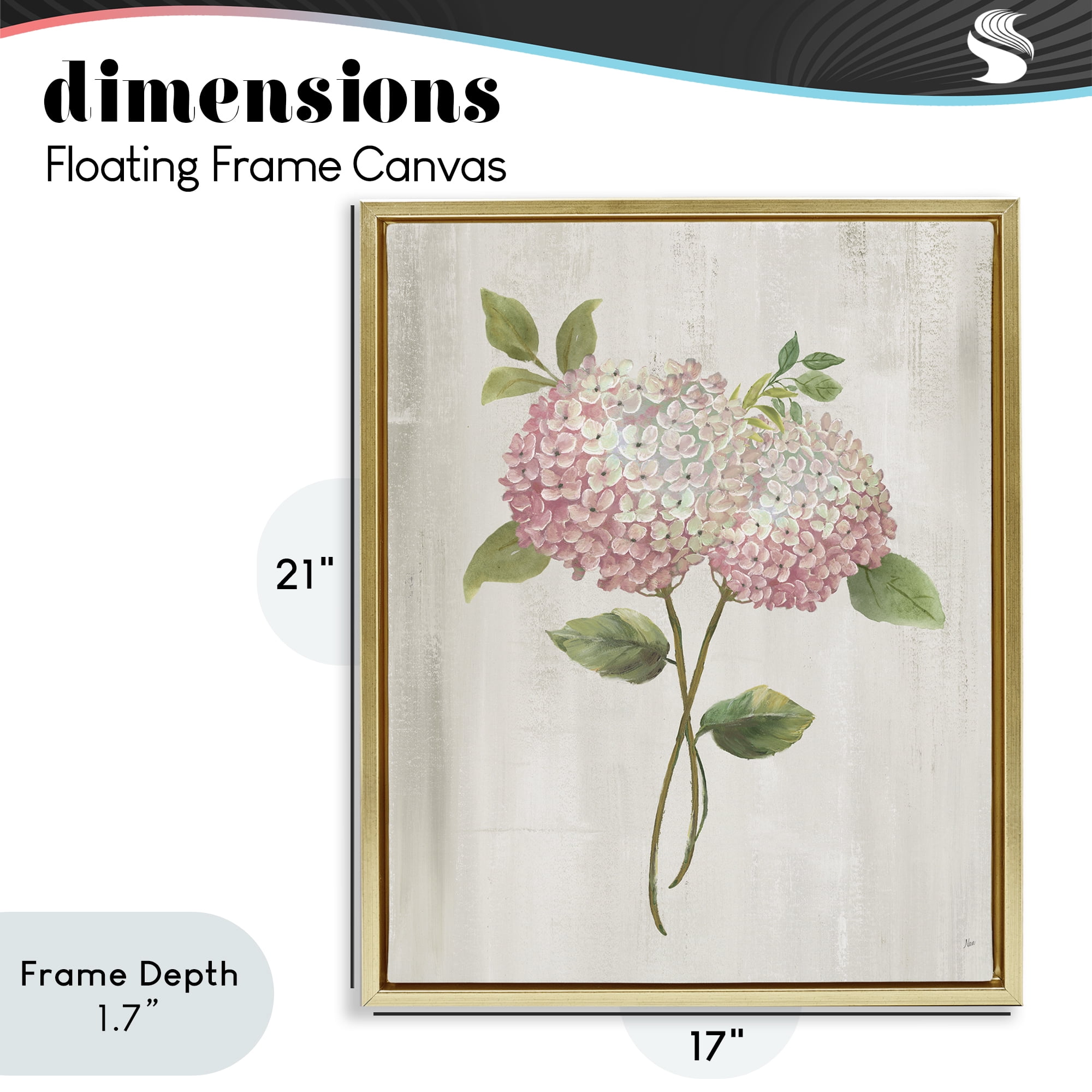 Stupell Industries Vintage Pink Hydrangea Gold Framed Floater Canvas Wall Art, design by Nan