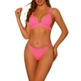 thumbnail image 1 of Conjuntos de bikini de triángulo de 2 piezas para mujer, con tirantes anchos ajustables y cierre en la espalda, trajes de baño acanalados, talla X-Small, color rosa intenso, 1 of 5