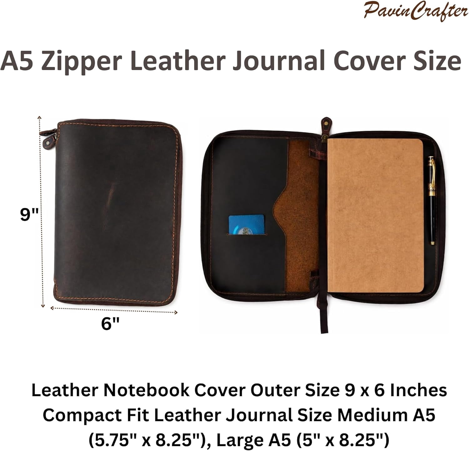 A5 Leather Journal Cover with Zipper Refillable Notebook  for  Leuchtturm1917