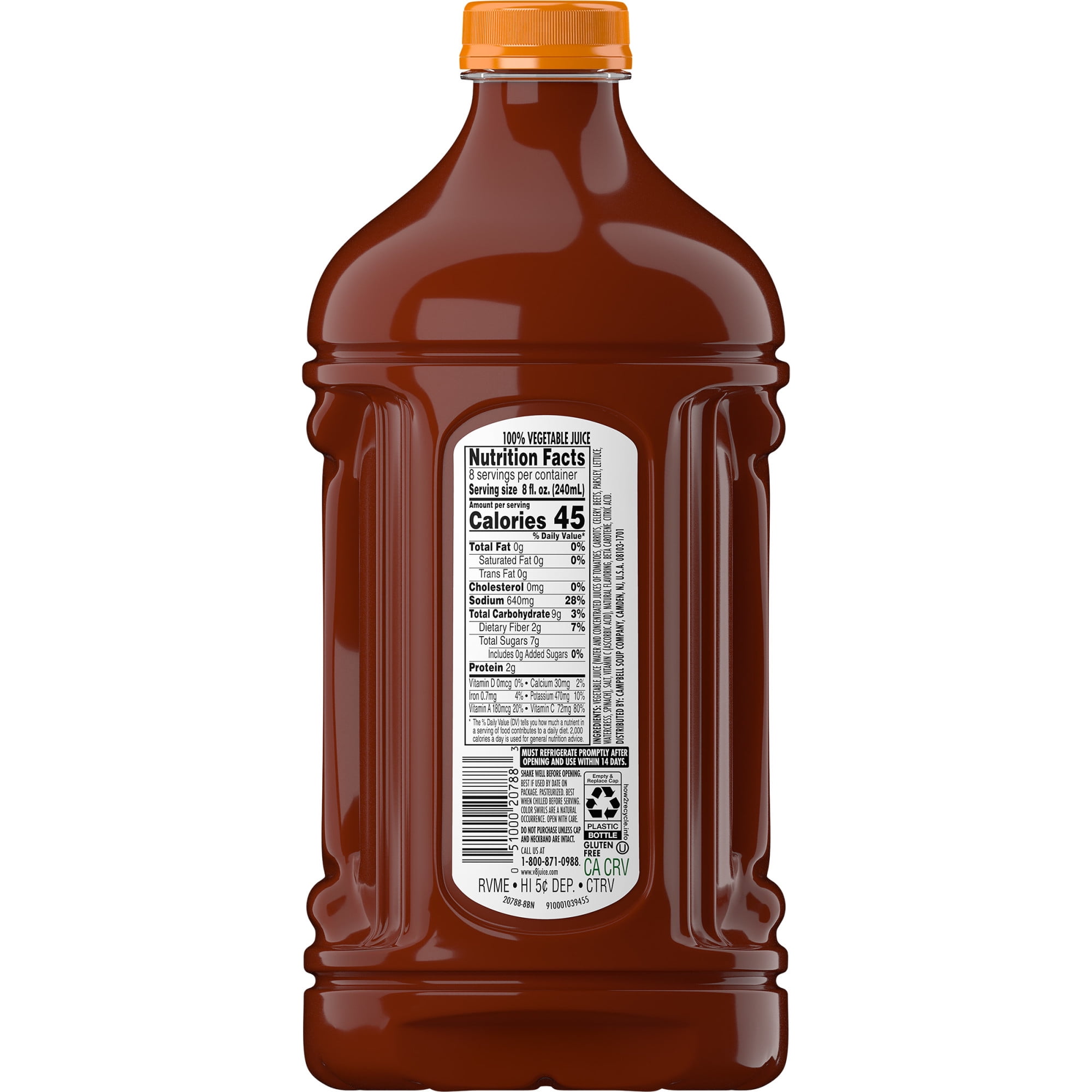 V8 Spicy Hot 100% Vegetable Juice, 64 fl oz Bottle