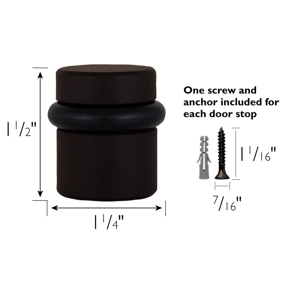 Design House 2-Pack Modern Cylindrical Floor Mounted Door Stops with Rubber Bumper, Oil Rubbed Bronze