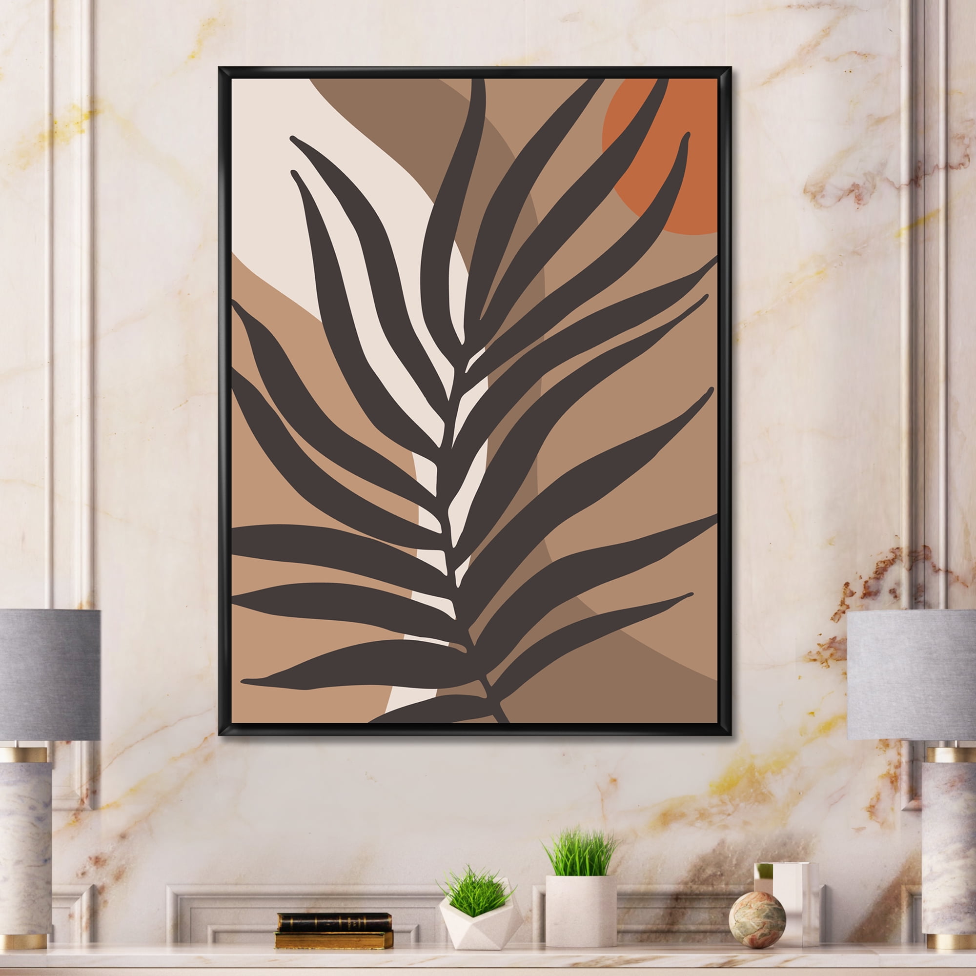 Designart 'Shapes and Tropical Leaf Silhouettes II' Modern Framed Canvas Wall Art Print