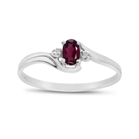 10k White Gold Oval Rhodolite Garnet And Diamond Ring
