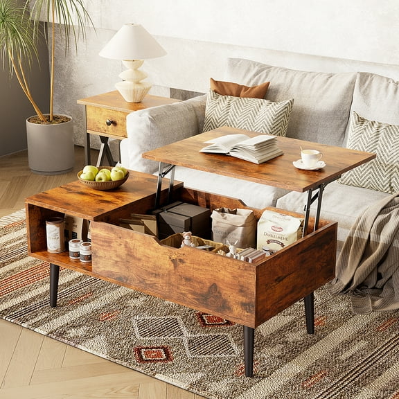 JIOABL 39.4"Lx19.6"Wx17.4"H Wood Lift Top Coffee Table with Hidden Compartment and Adjustable Storage Shelf
