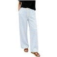 thumbnail image 3 of Dzrciro Pajama Pants for Women, Drawstring High Waist Wide Leg Stripes Pants with Pockets, Soft Daily Lounge Bottoms S-2XL, 3 of 6