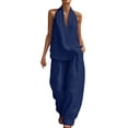 thumbnail image 5 of Favoffer Womens 2 Piece Outfits Sleeveless Solid Color Top Elastic Waist Pocketed Pants Casual Matching Sets for Daily Outdoor Travel Lounge Weekend, 5 of 8