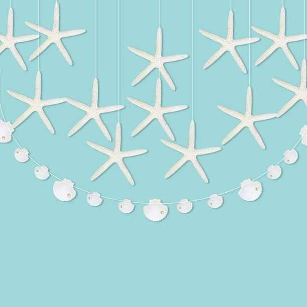 Flat Paper White Finger Starfish Sea Shell Garland Ocean Coastal Nautical  Party Decoration Hanging Bunting Banner Under The Sea LIttle Mermaid Birthday  Party Beach Wedding KSCD Party Supplies White - 
