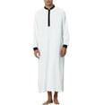thumbnail image 2 of INSPIRE CHIC Men's Nightshirt Contrast Color Banded Collar Long Sleeves Nightgown M White, 2 of 4