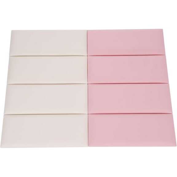 8Pcs 3D Wall Padding for Kids Anti-Collision Wall Panels Peel and Stick Headboard 7.87" x 19.69" Wall Mounted Protection Panel Bed Surround Wall Padding Wall Mats, White Pink