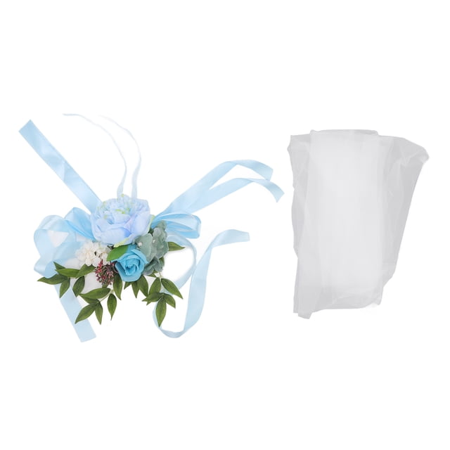 Arreglo artificial para bodas, hoteles y ceremonias Decoración floral para sillas en gasa celeste