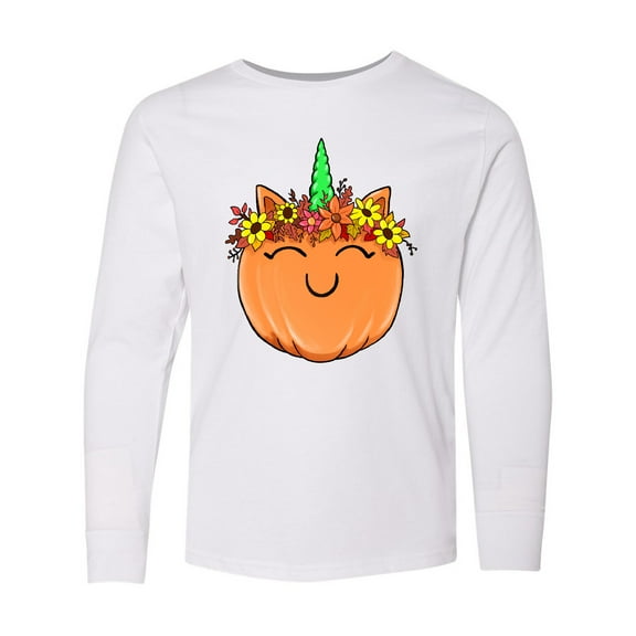 Inktastic Pumpkin Unicorn for Halloween and Thanksgiving Long Sleeve Youth T-Shirt