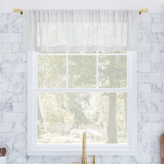 Archaeo Slub Textured Linen Blend Cafe Curtain Valance, 56"W X 14"L, White