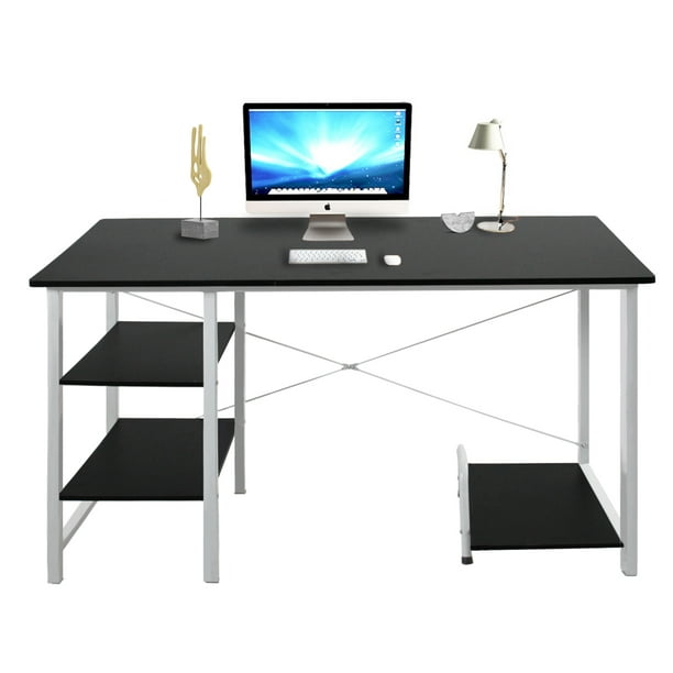 Modern Computer Desk With Side Shelves Panels Usb Accessory