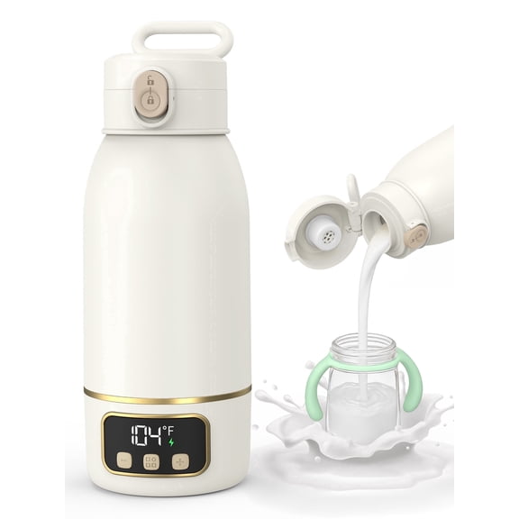 EDENPEER Portable Bottle Warmer for Travel ,Large 17.6oz Precise Temp Control for Breastmilk & Formula, Long Battery Life, USB Rechargeable Fast Heating Leak-Proof