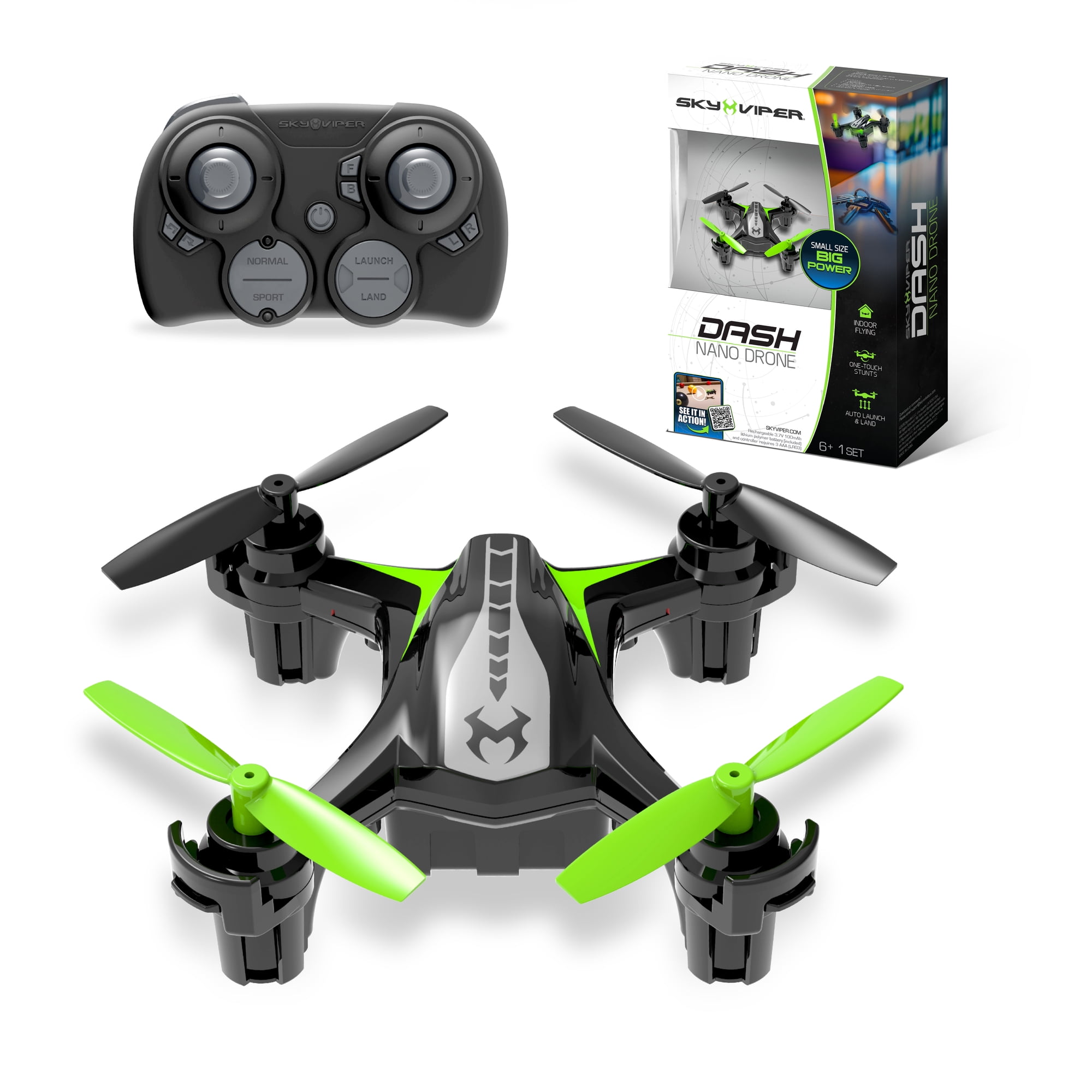 Sky Viper Dash Nano Drone with Charging Cable and Replacement Propellers