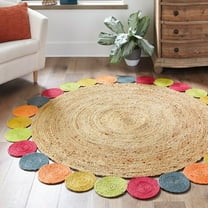 Unique Loom Braided Jute Collection Area Rug - Circles (5' 1" Round Natural/Gray)